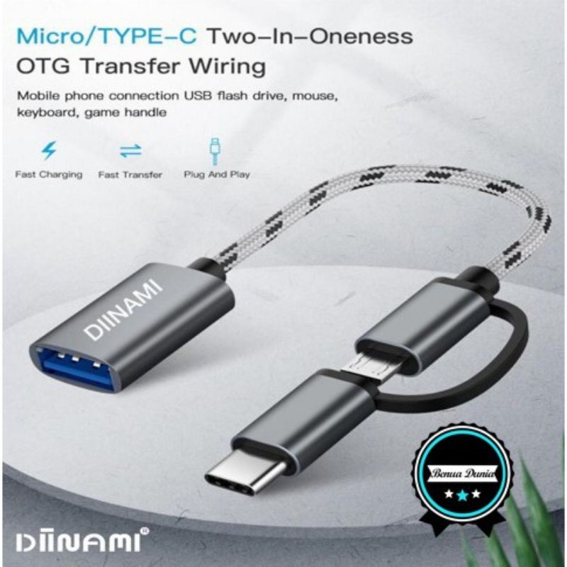 Kabel otg DIINAMI micro dan tipe c usb 2 in 1 fast translit data anti lelet bahan metal usb 3.0