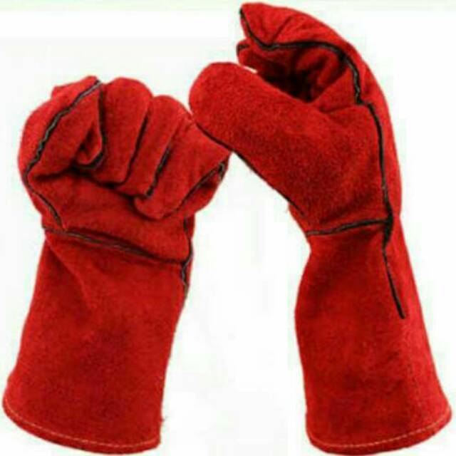 Termurah Sarung tangan kulit  las/ wellding gloves 14 inch merah