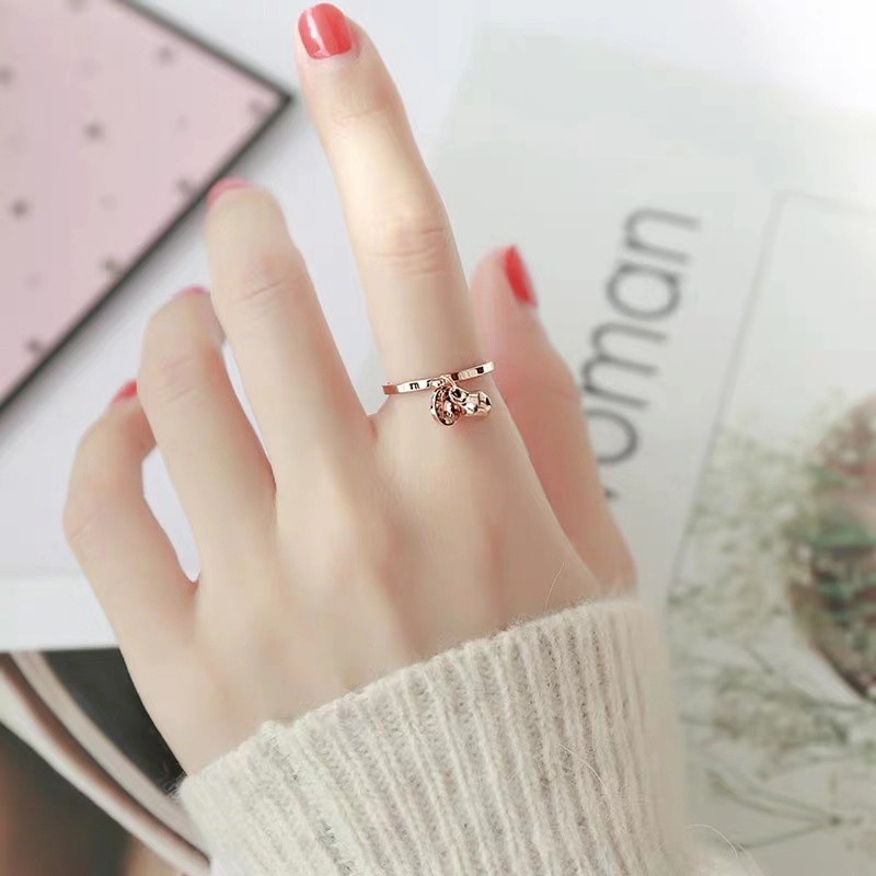 Berlapis 18 K Rose Gold Cincin Perempuan Beruntung Bell Tembaga Koin Cincin/Cincin Cincin/Cincin Bersama/Cincin Ekor