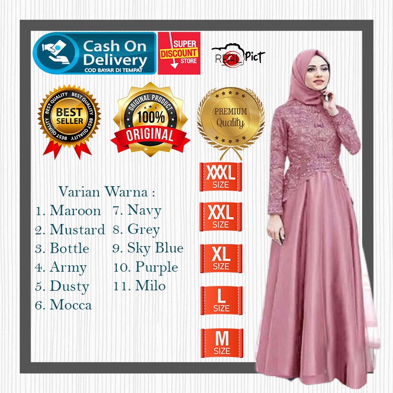 Baju Kondangan Kaella Long Dress Brukat Wanita Muslim Dewasa dan Remaja Model Terbaru 2021