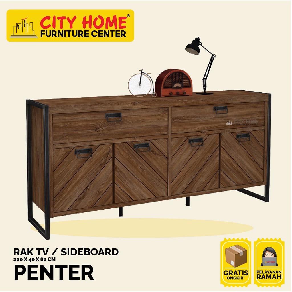 PENTER Sideboard Rak TV Rak Laci Susun Organizer Kayu Industrial Scandinavian | Cityhome Cikarang