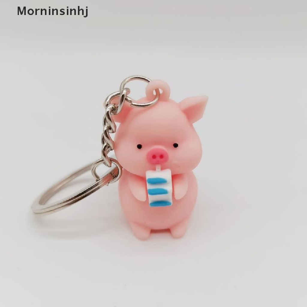 Mornin Kartun Lucu Jas Hujan Piggy Doll Gantungan Kunci Memegang Babi Susu Kunci Cincin Tas Liontin id