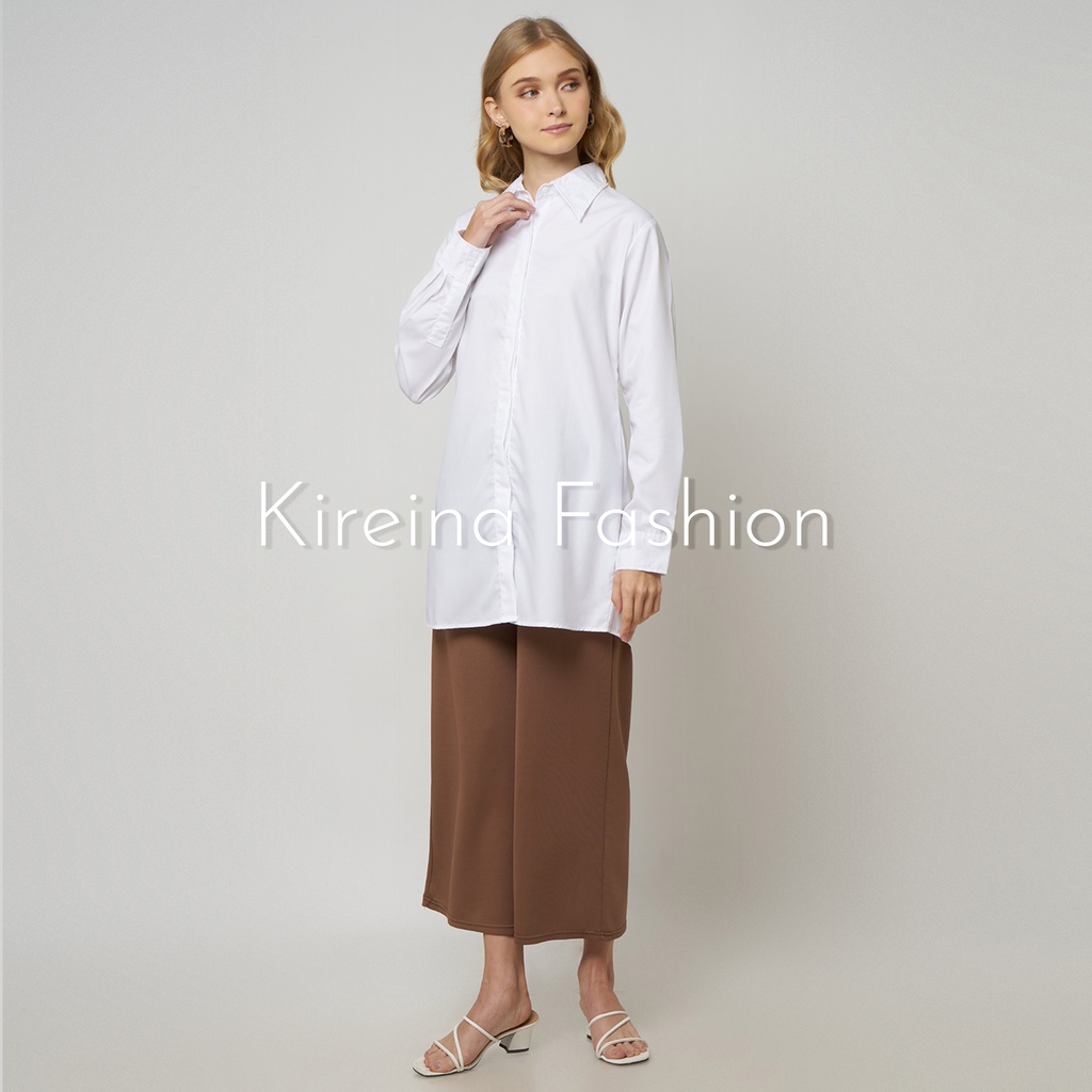 Kemeja Tunik Putih Wanita Hem Putih Panjang Katun TC Import | Kireina Fashion