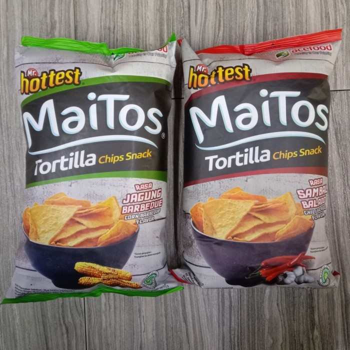 

Mr. Hottest Maitos Tortilla Chili Balado, Corn Barbeque Pack 140gr