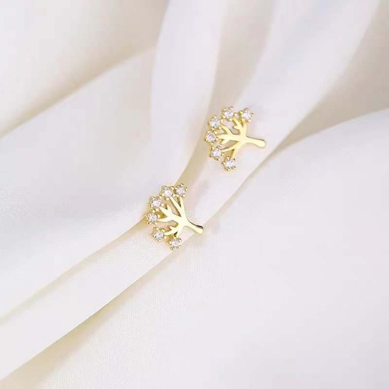 Anting s925 Silver Needle Desain Pohon Kehidupan Gaya Simple