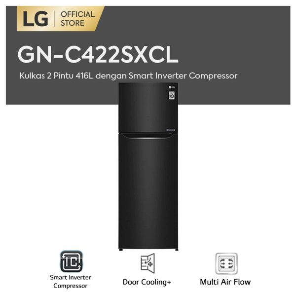 KULKAS 2 PINTU LG GN-C422SXCL SMART INVERTER KAPASITAS JUMBO 416 L BLACK STEEL - NEW