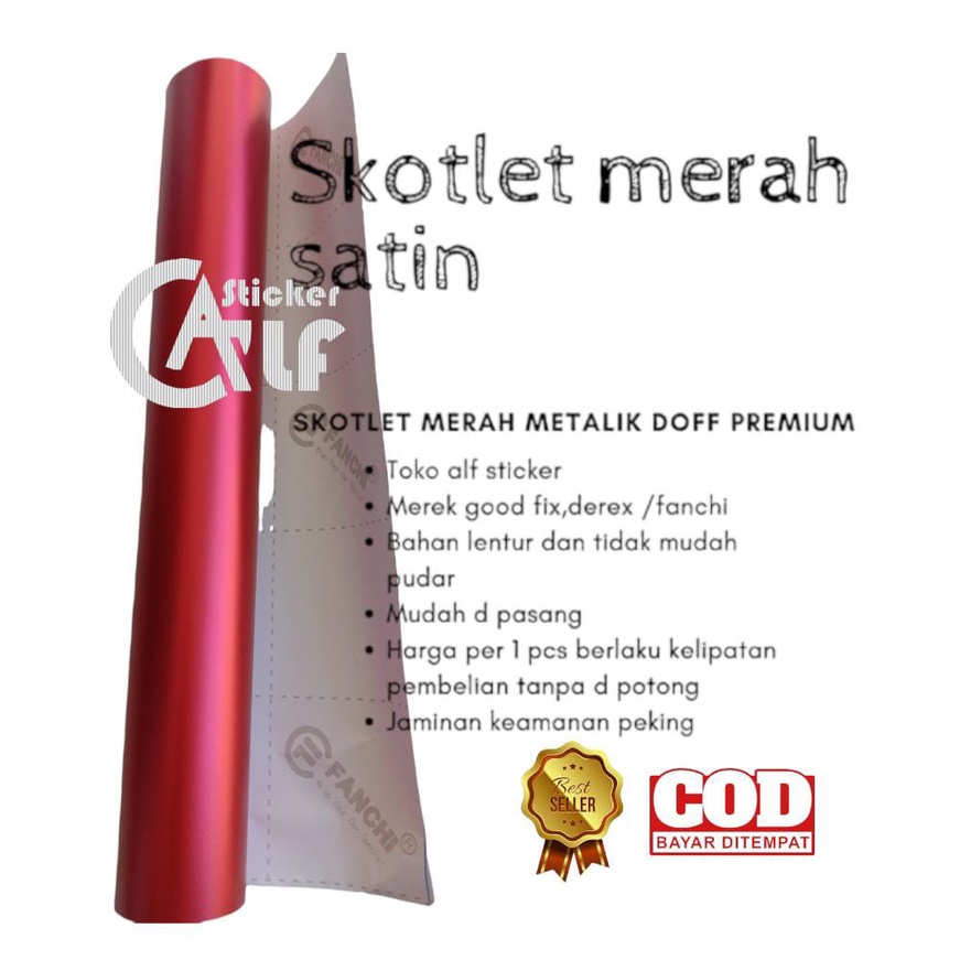 SKOTLET MERAH SATIN 1 meter. MERAH METALIK DOFF. AKSESORIS SEPEDA MOTOR