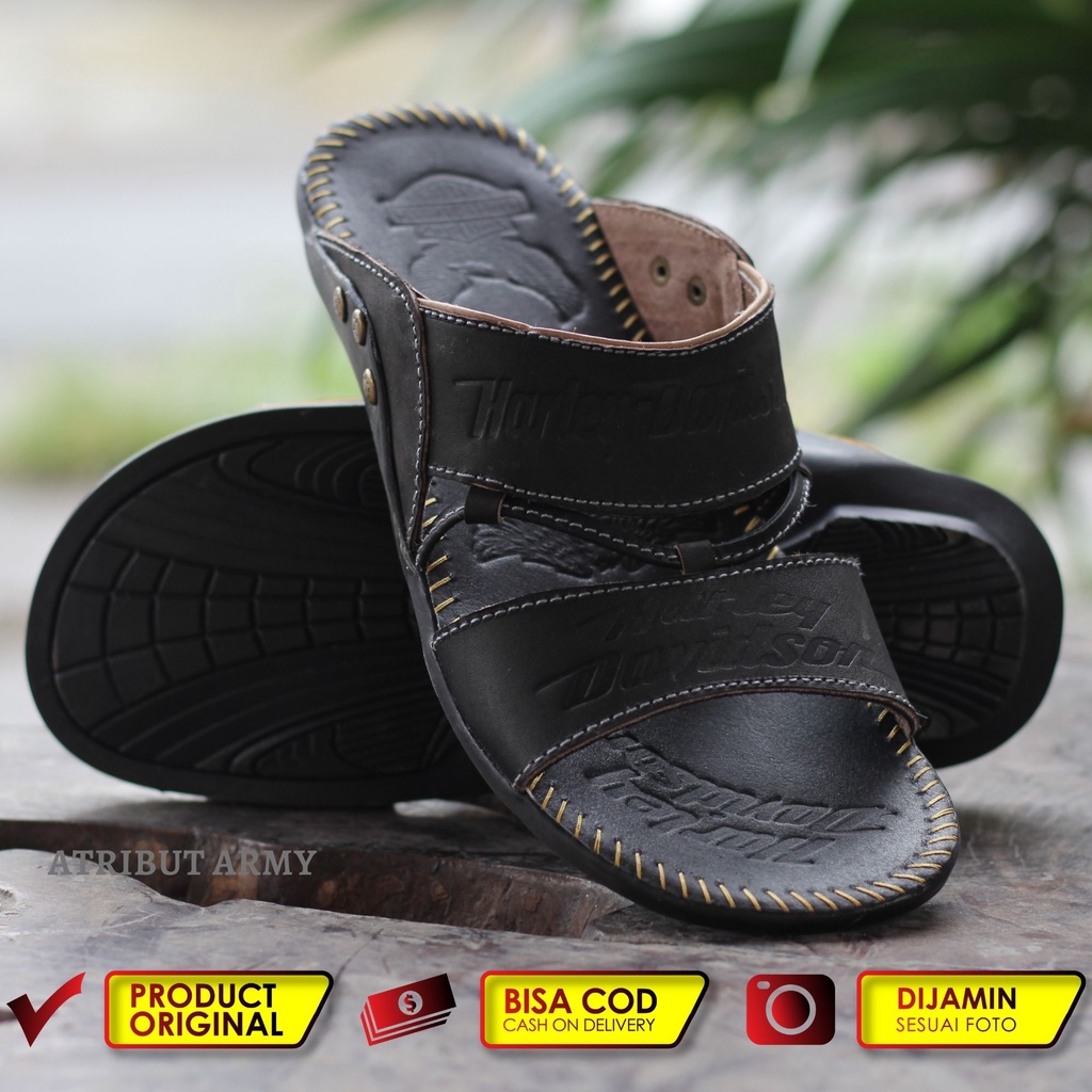 SANDAL KULIT ASLI PRIA HARLEY DAVIDSON FULL UP SELOP SENDAL KULIT ASLI PRIA SANDAL SLOP CASUAL / SENDAL JEPIT COWOK SLIDE HERLEY KULIT GOSOK - SH03