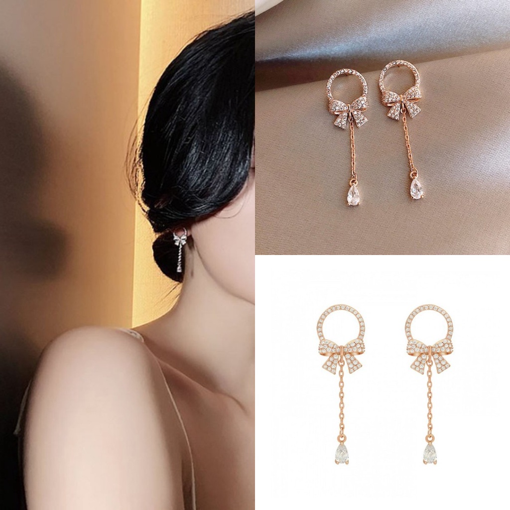 【COD Tangding】Anting Tusuk Gantung Desain Tetesan Airpita Hias Kristalberlian Gaya Koreamaitong Untuk Wanita