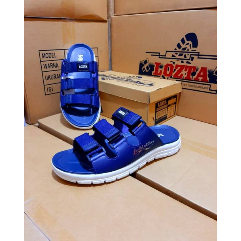Sandal Casual Pria kekinian / Sandal Slop LOZTA Pria Terbaru Termurah-Biru putih