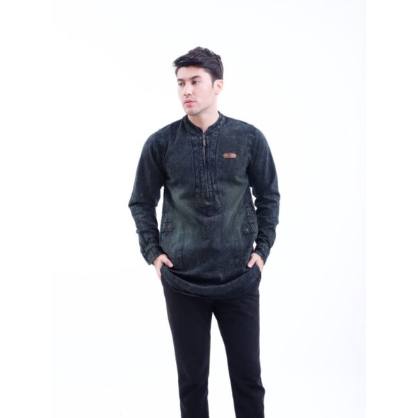 Koko Jeans Pria Dewasa Lengan Panjang/Baju Koko Denim Ziper Original Progressman/Atasan Jeans Pria T