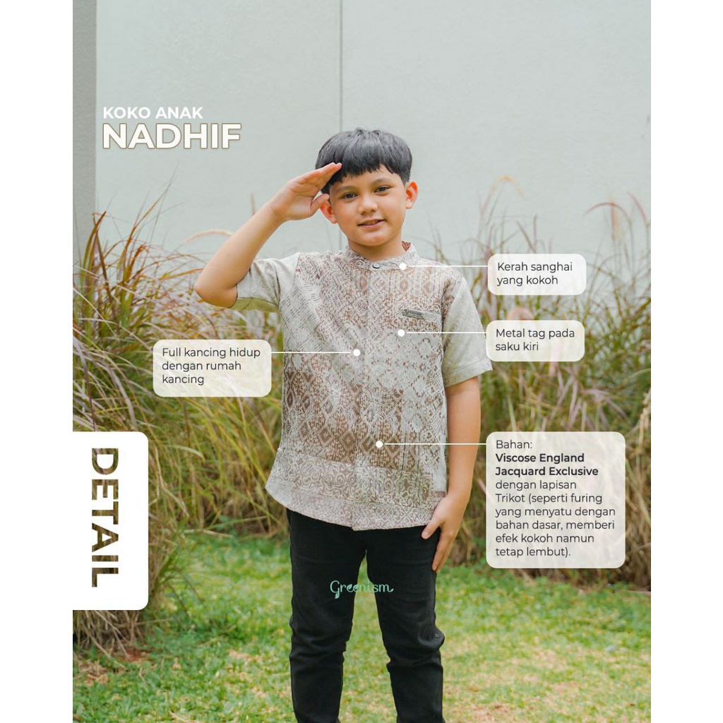 Greenism Sarimbit Motif Nadhira &amp; Nadhif Koko Kids Short Quality Premium Syari'i - Family Set Sarimbit Greenism