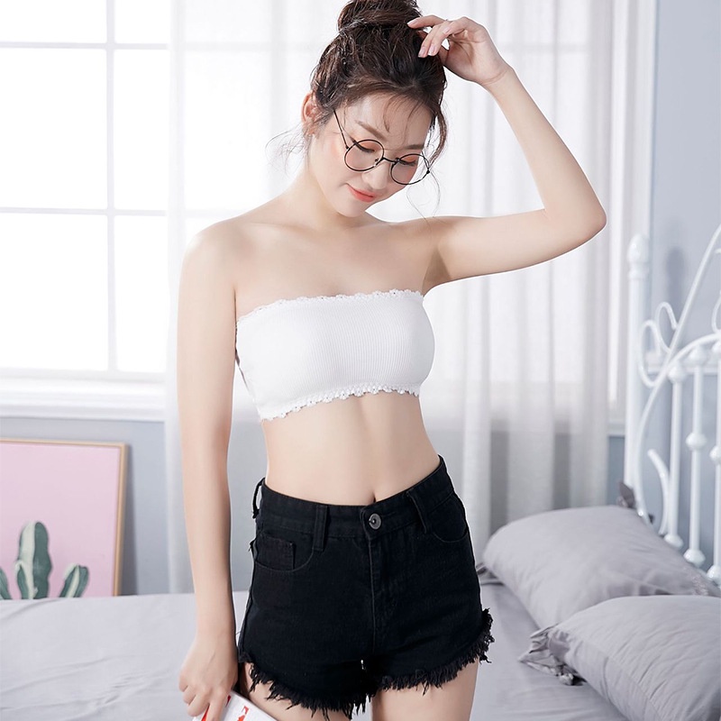 HUES.ID Bra Crop Kemben Renda Model Busa Tanpa Tali Crop Top 1066