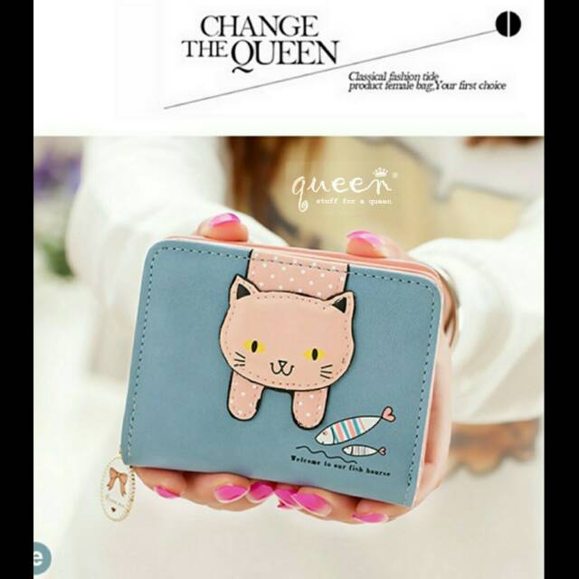 Dompet walet kucing mkn ikan / dompet murah / fashion wanita