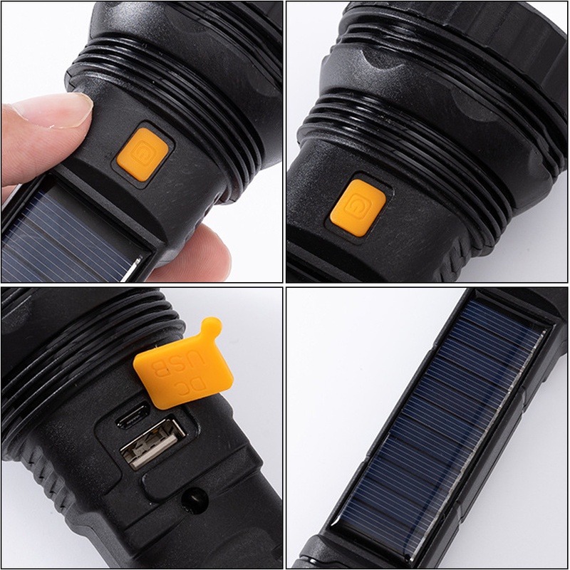 (Solar Usb Rechargeable Lampu Senter Led Cob 3 Mode Tahan Air Untuk Hiking / Camping / Outdoor