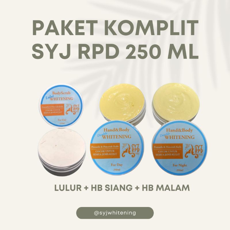 PAKET KOMPLIT HB SYJ RPD DOUBLE WHITENING SIANG & MALAM + BODY SCRUB 250 ML