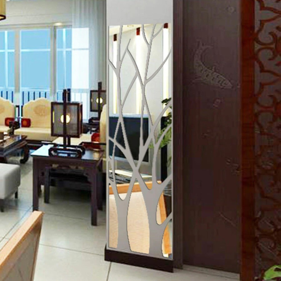 Sticker Dekorasi Dinding 3D Tree Mirror Acrylic 100 x 28cm - SL100 - Silver