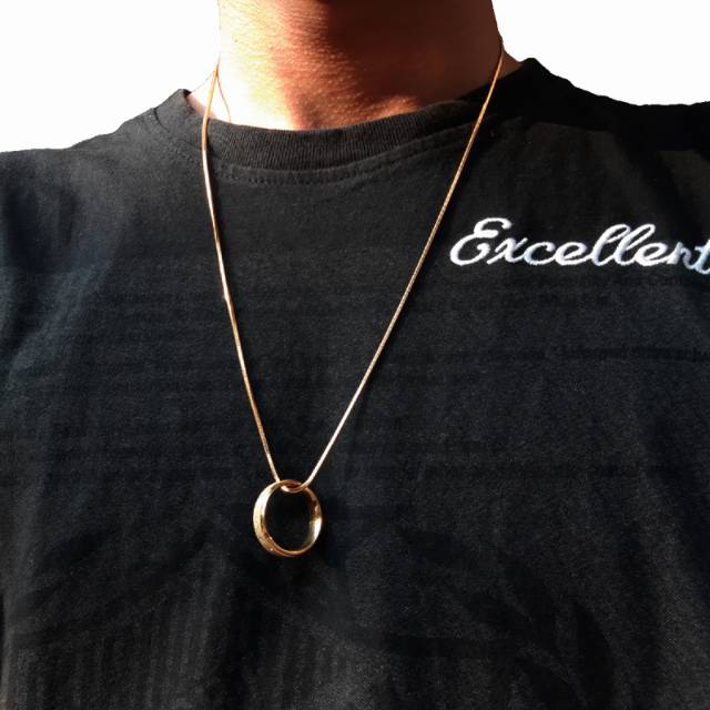 Kalung Pria Wanita Liontin Ring - Kalung Titanium Cincin Gold Emas Pasir Polos