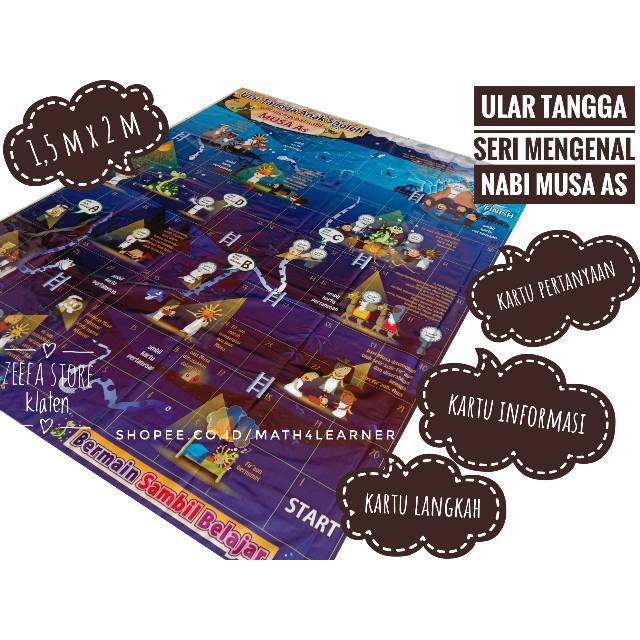 [1,5 m x 2 m] Ular Tangga Anak Sholeh Mengenal Nabi Musa As Ukuran S Karpet Jumbo Raksasa