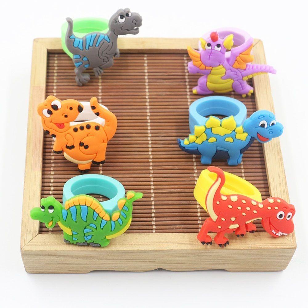 Cincin Dinosaurus Agustina 6 Pcs PVC Kartun Lucu Karet Aksesoris Fashion