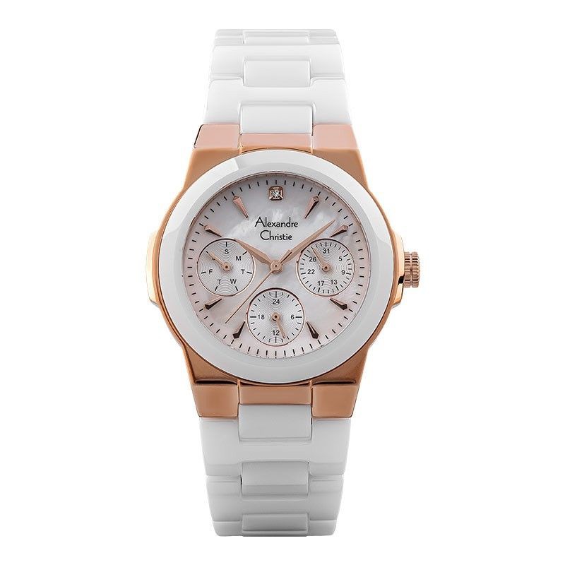 Alexandre Crhistie AC 2862 BF BRGMS Ladies Mother Of Pearl Dial White Acetate Strap ORIGINAL