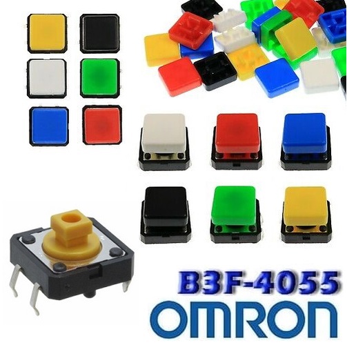 BA-22-B3F-4055-S Omron Tact Switch 12x12x7.3  + Tutup Keycap Tactile Kotak Warna Warni