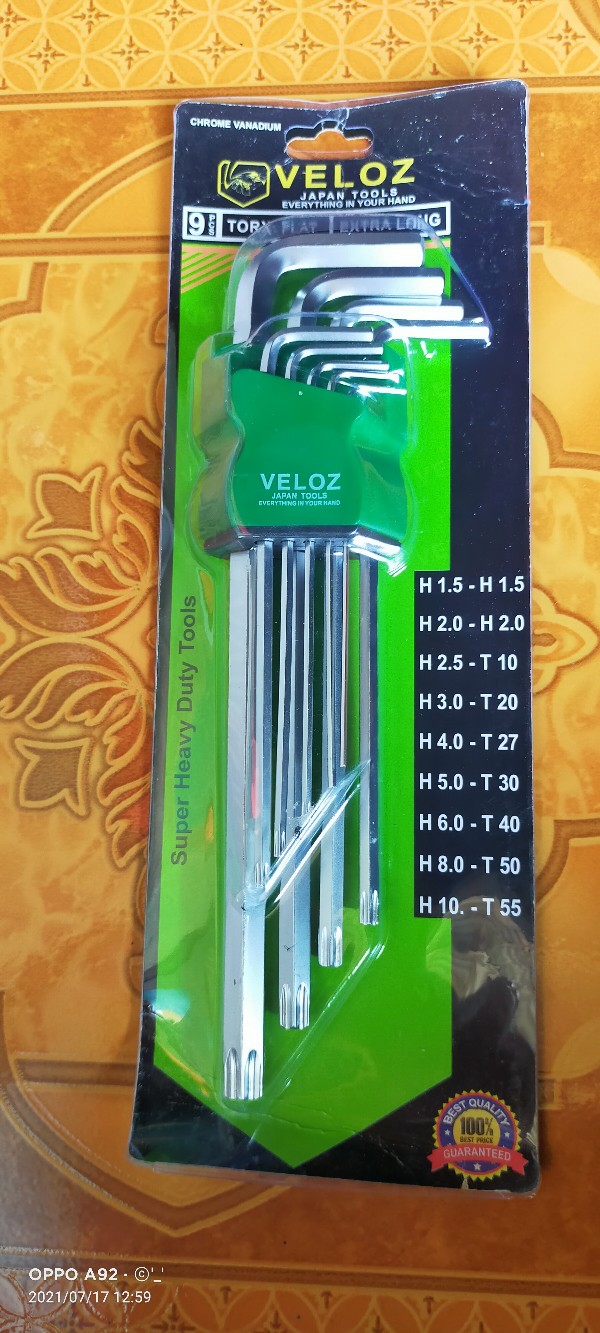 Veloz 9 Pcs Kunci L Panjang Kombinasi Hex - Star Vanadium Chrome