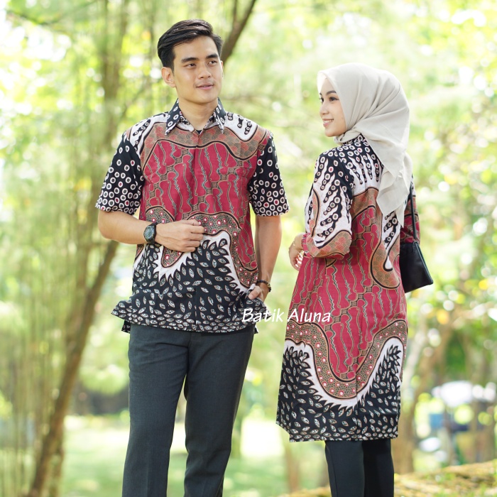 Batik Couple Modern Pasangan Terbaru Kekinian Bahan Katun Ful Furing Batik Blouse Wanita Modern Tunik Premium Batik Kondangan Wanita Dan Pria Atasan Batik Wanita Jumbo FASHION BATIK ALUNA