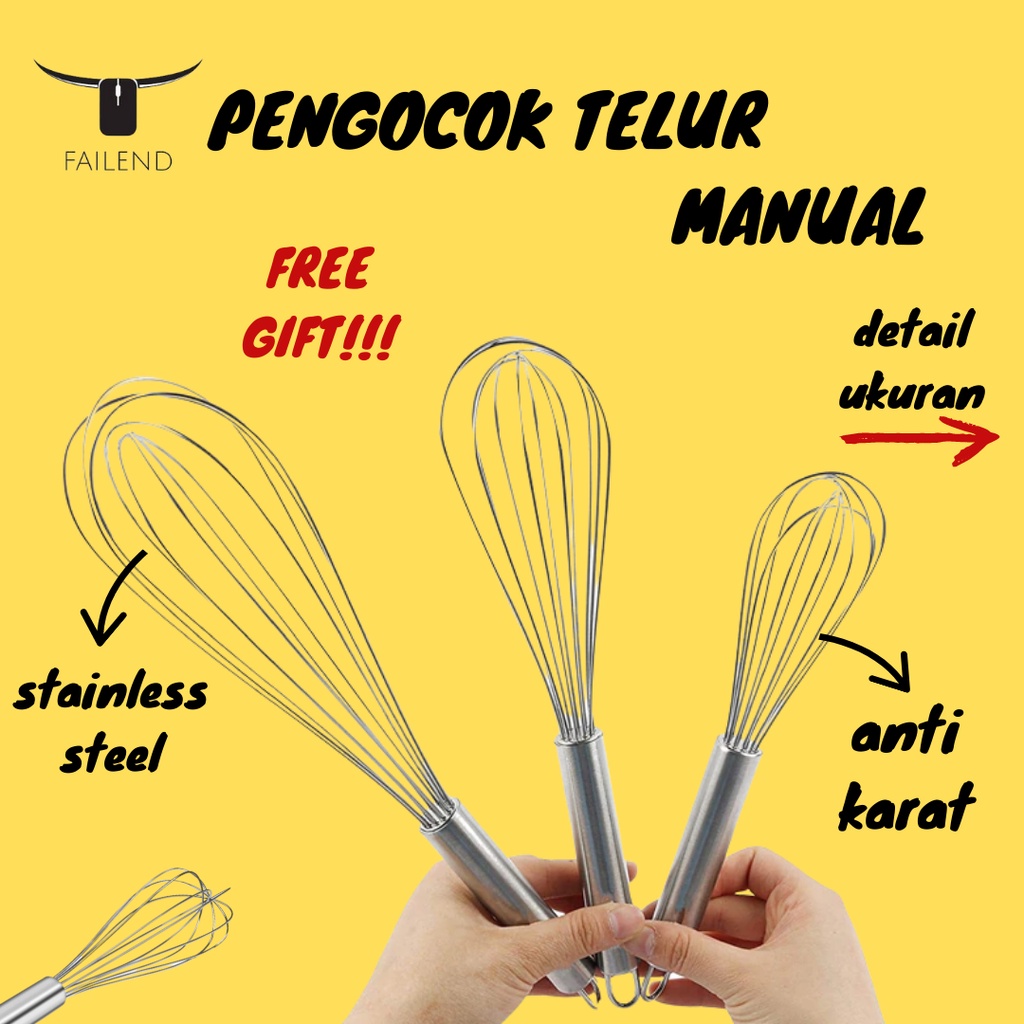 Pengocok Telur Manual Pengaduk Adonan Kue Hand Mixer Egg Whisk Stainless