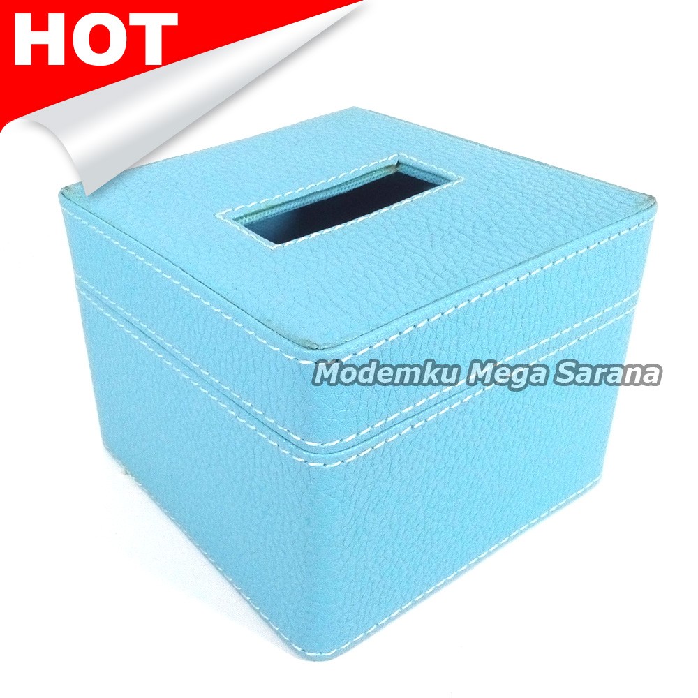 Kotak Box Tisu Vinyl 13x13x9 cm  - Biru Tosca