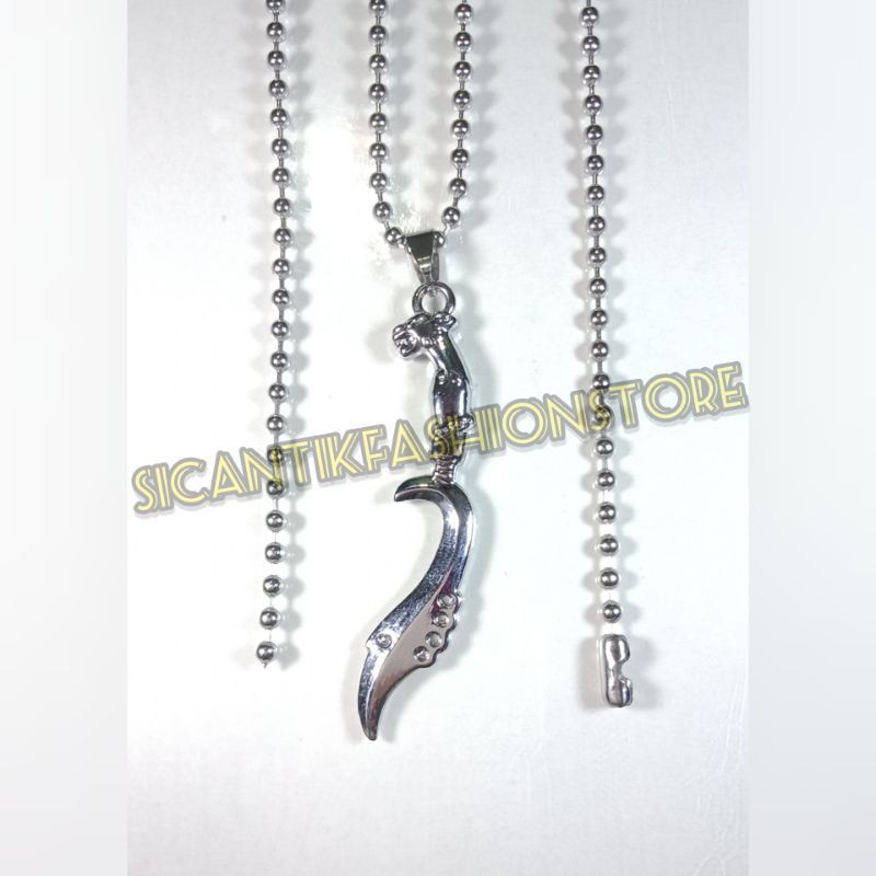 Kalung Titanium Biji lada liontin kujang silver Stainless stell Fashion pria terlaris anti Karat