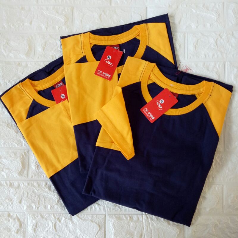 kaos polos raglan panjang DONGKER/NAVY-KUNING uk M L XL XXL dewasa