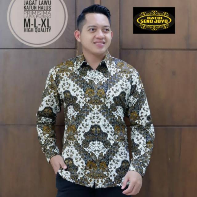 Kemeja Batik Pria/Batik Lengan Panjang JAGAT LAWU Bahan Katun Primisima Lapis Furing