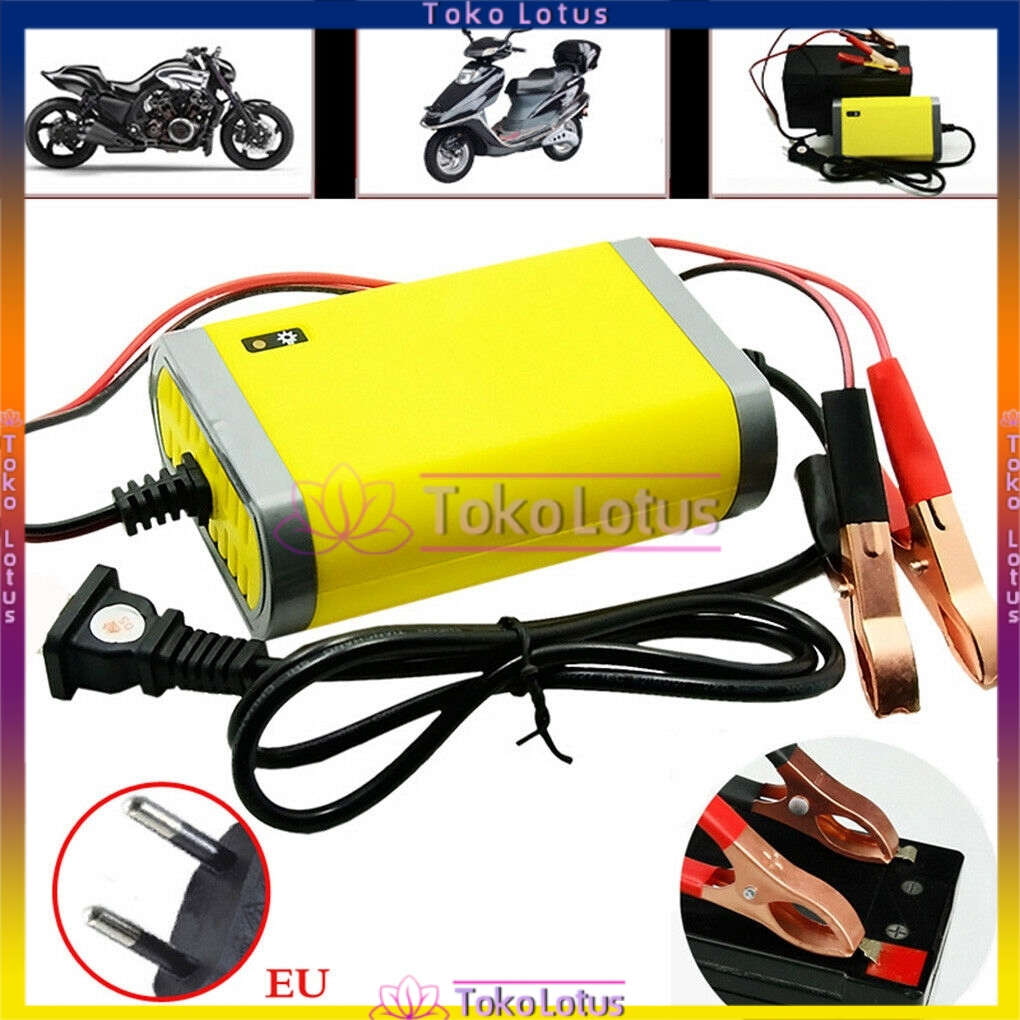 [BISA COD] mobil / sepeda motor Battery Charger LED Maintainer Trickle 12V 2A Varian Hijau / Kuning