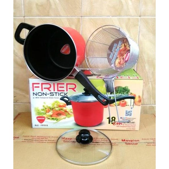 Maspion Multi Fryer Non Stick 18 cm With Tempered Glass Cover Maslon