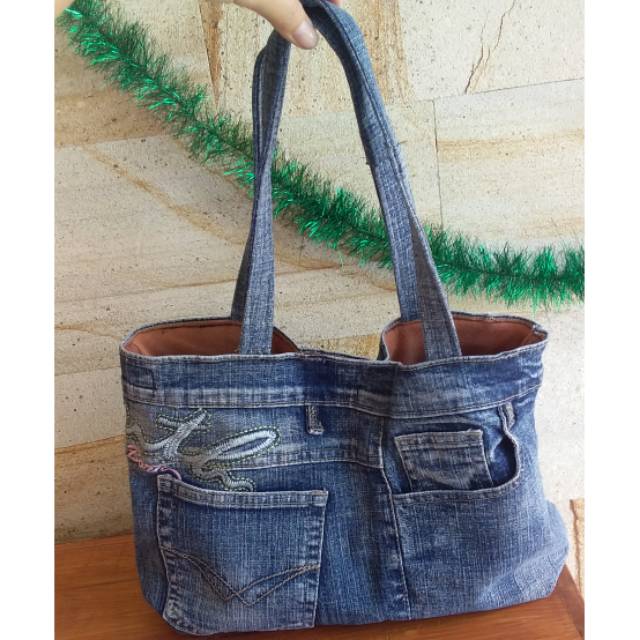 Tas tote bag denim/jeans hand made murah