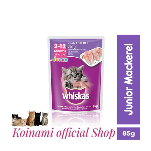 WHISKAS 80gr JUNIOR MACKEREL / makanan kucing / cat food / pakan kucing / wet food