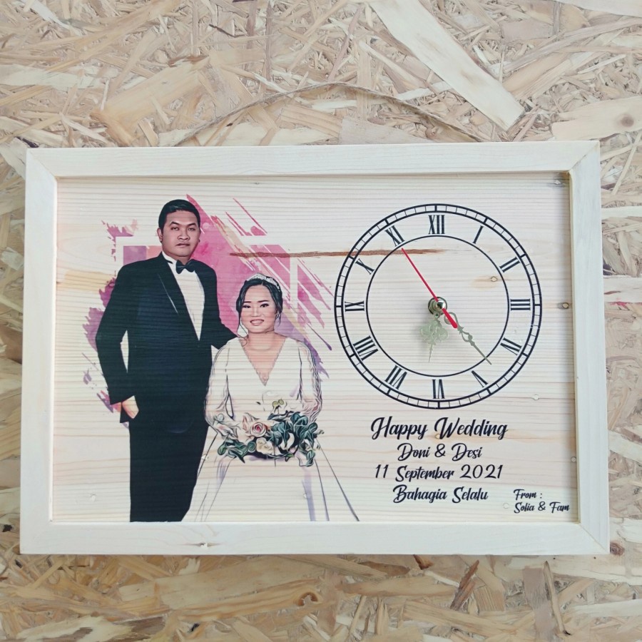 Foto Kayu | Jam Kayu | Jam Dinding Kayu | Jam Sketsa | Jam Lukis Ukuran 27x39 CM