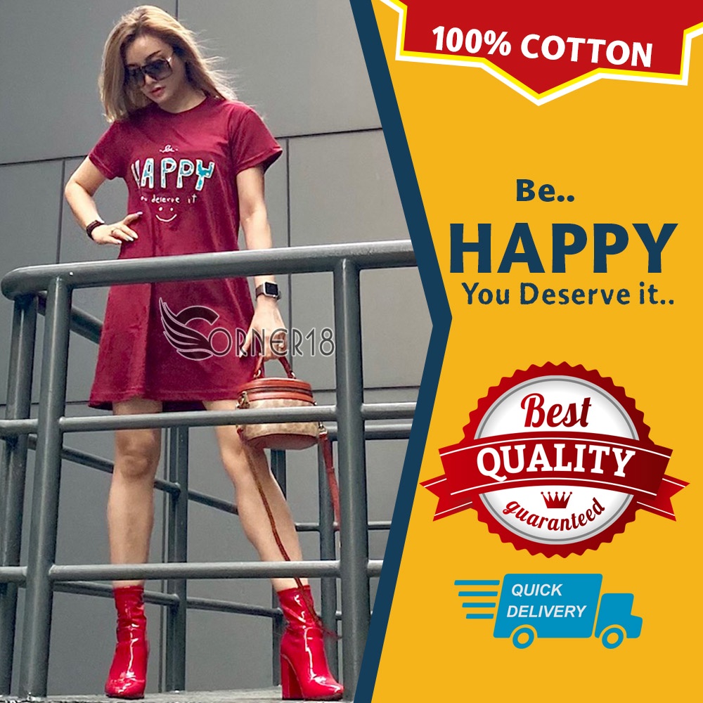 Daster Kaos Murah Meriah Bahan Adem Katun Lembut Happy