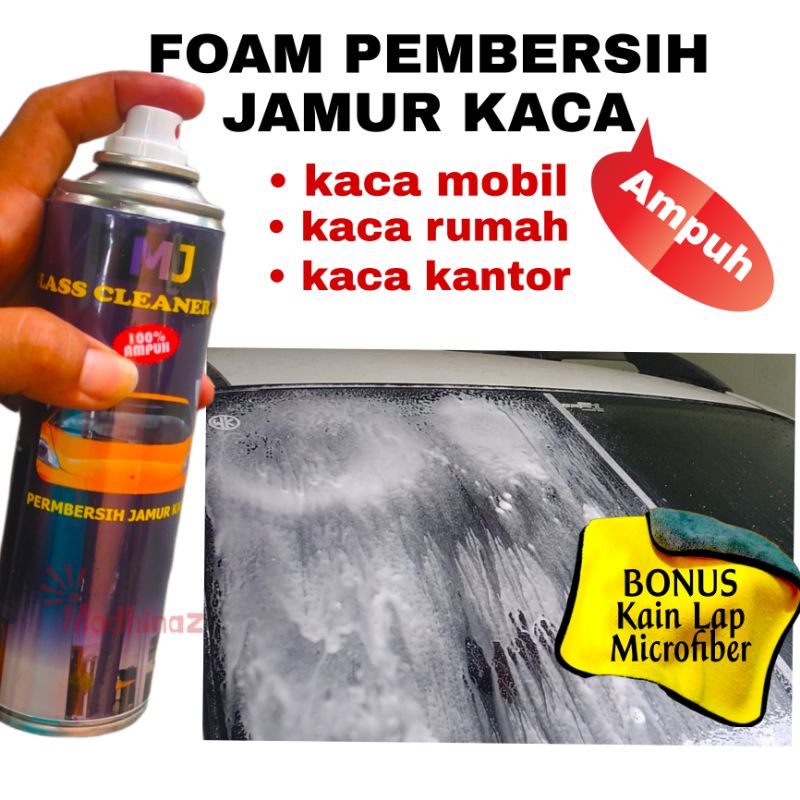 foam Glass cleaner pembersih penghilang anti jamur kaca mobil rumah kantor bonus kain microfiber