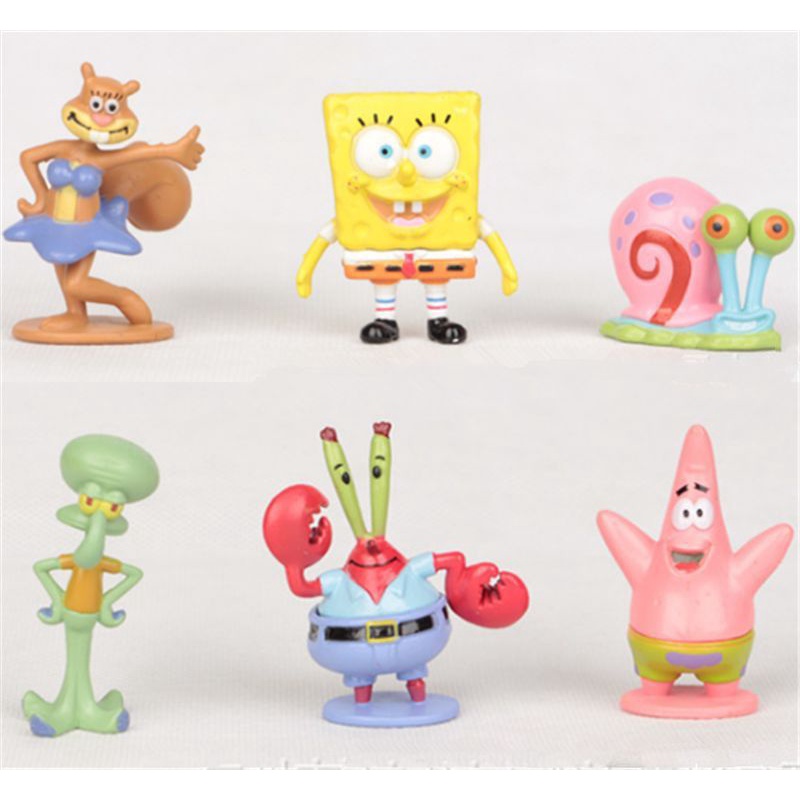 6pcs Mainan Set SpongeBob Squarepants Action Figure Patrick Star Figurine Doll Toy Cake Topper Boneka