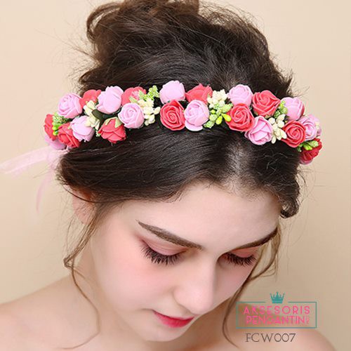 [STOK TERBATAS] AKSESORIS RAMBUT PENGANTIN MAHKOTA BUNGA FLOWER CROWN MERAH FCW007