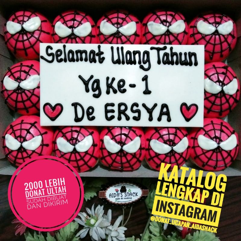 

Kue donat cake ultah ulang tahun huruf hadiah anak laki laki karakter spiderman by Aida's snack bandung murah