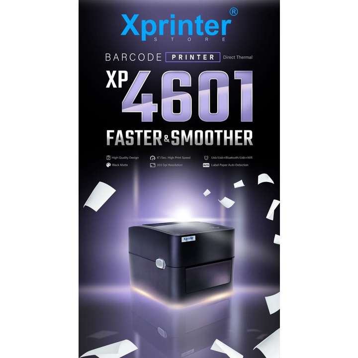 Printer Barcode Label Thermal Xprinter XP 4601 XP4601 Label Stiker 110MM A6 USB Bluetooth WIFI