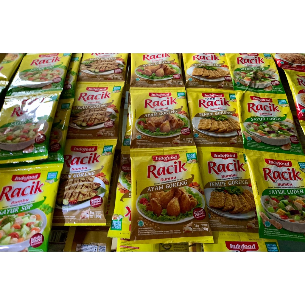 

INDOFOOD BUMBU RACIK NASI GORENG SAYUR ASEM SAYUR LODEH SAYUR SOP RACIK IKAN GORENG RACIK AYAM GORENG TEMPE GORENG