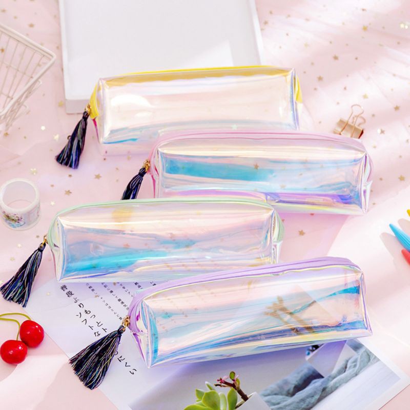 

Free Ongkir ya Kawaii Transparent Glitter Pencil Case Stationery Bags Creative PVC Pen Bag Box