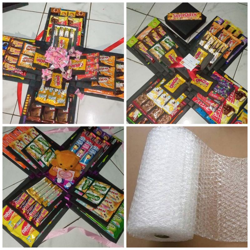 Ekstra bubble warp, silverqueen, boneka, taburan permen dan kartu ucapan