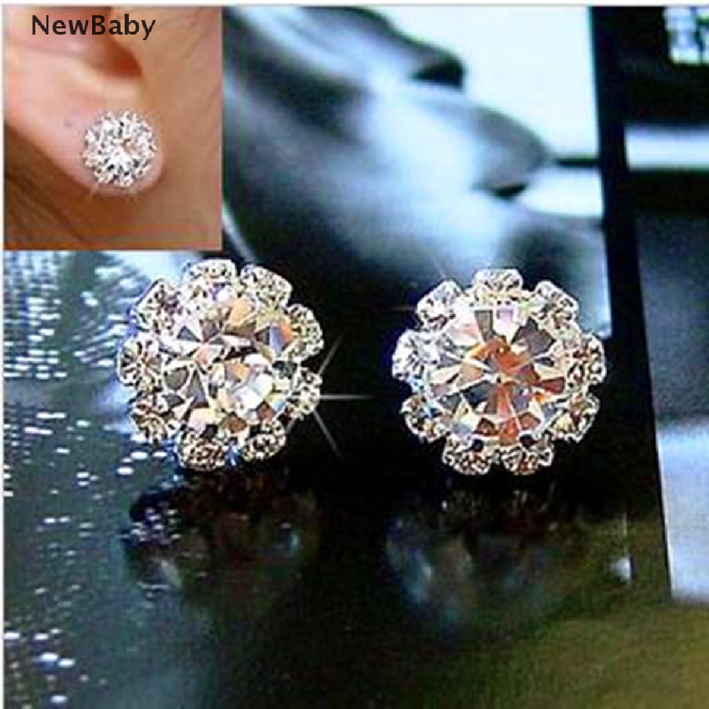 Anting Stud Kristal Bentuk Bunga Untuk Wanita