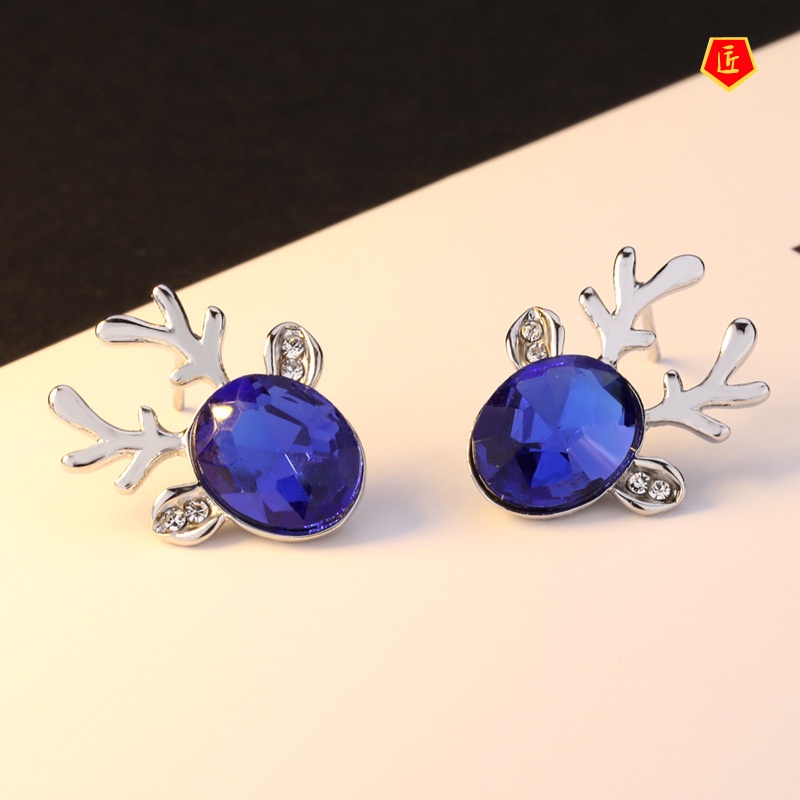 [Ready Stock]Women's Multi-Color Antlers Crystal Stud Earrings