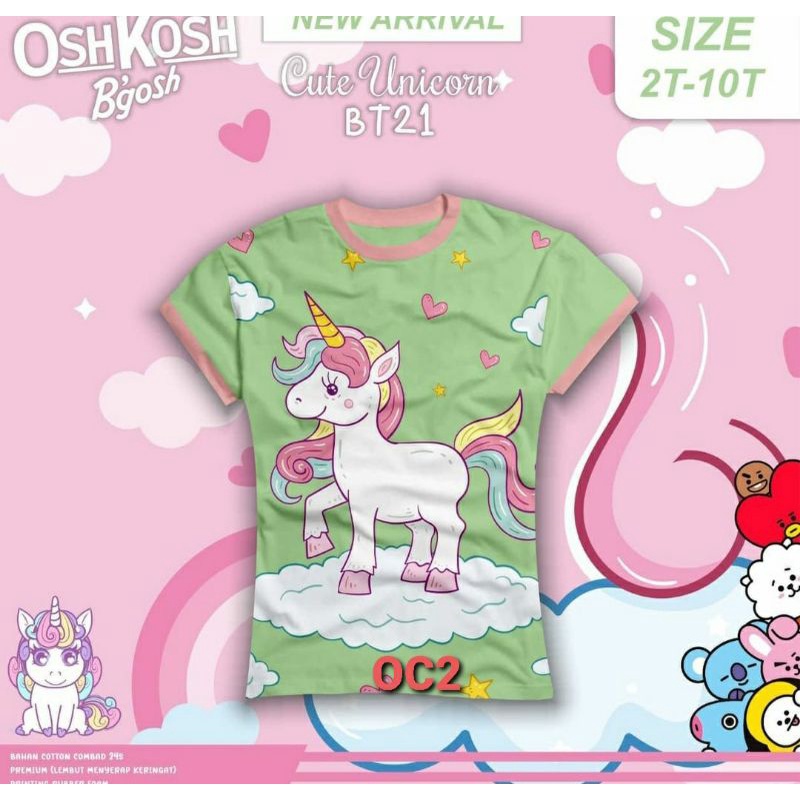 Baju anak kaos cewek unicorn/bts/bt21 2-10th